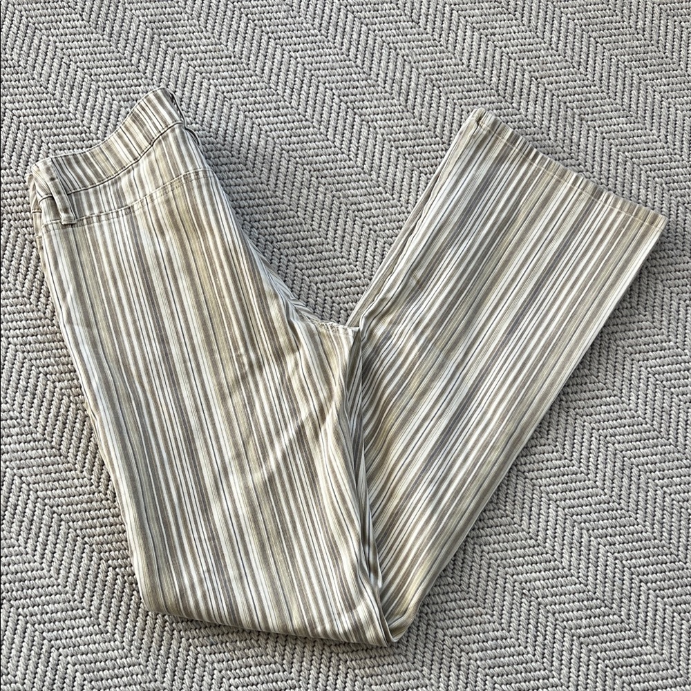 Wide Leg Striped Pants in Beige and Gray